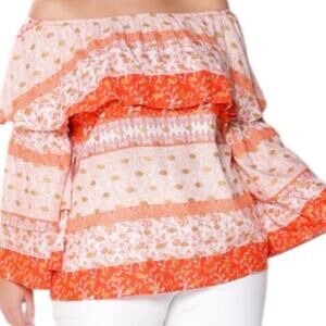 Cato Floral Off Shoulder Boho Bell Sleeve Rayon Blouse Women’s Size Large NWOT